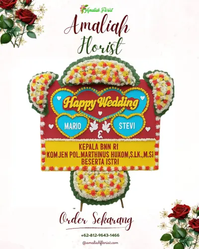 Karangan Papan Bunga Pernikahan di Benda Baru